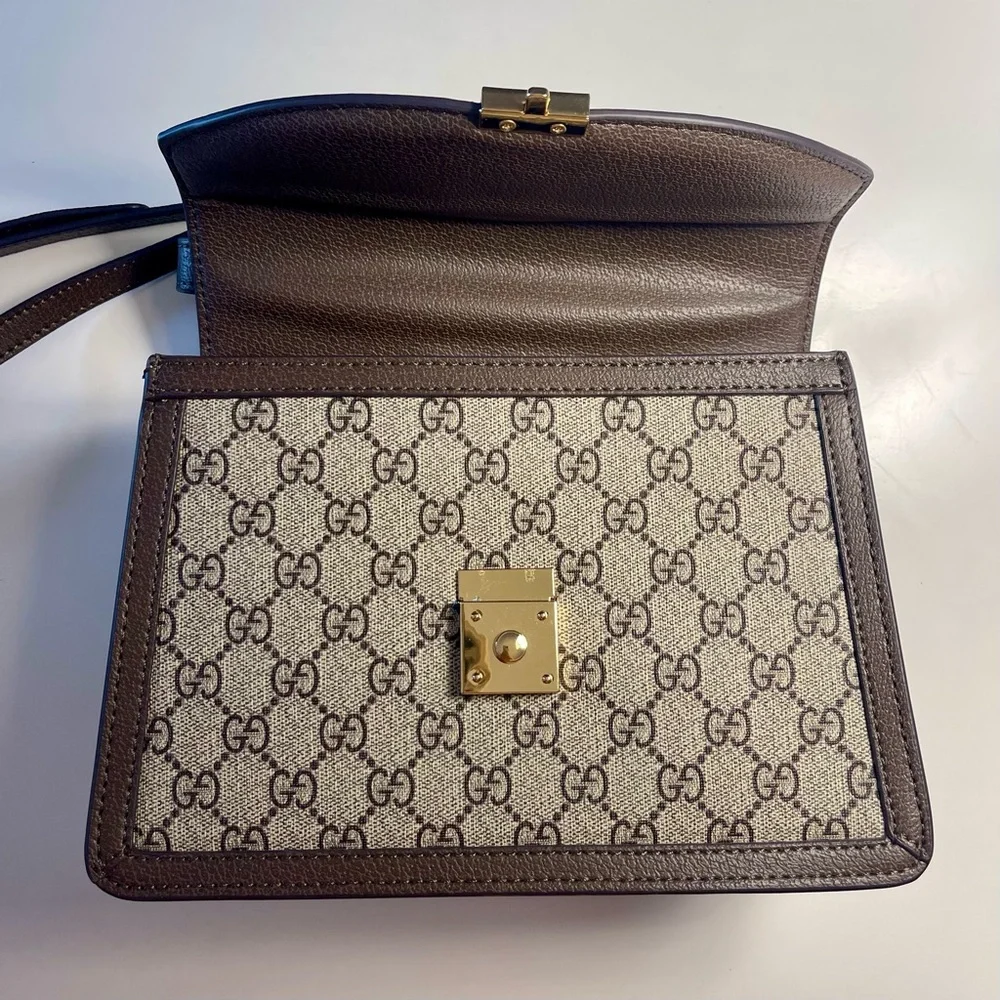 G*U*C*C*I Beige and Brown Satchel with Gold Accents - Picture 8 of 12